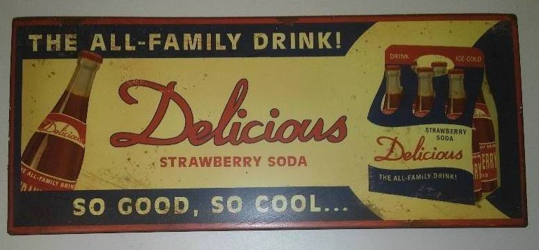 lot 67 image: Delicious Strawberry Soda, Metal Sign