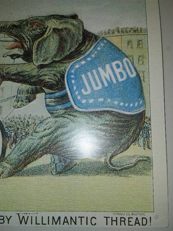 lot 75 image: Jumbo the Elephant, Must Go Williamatic Thread  Metal Sign