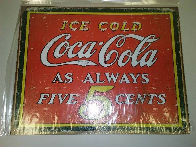 lot 81 image: Ice Cold Coca Cola 5 Cents, Metal Sign