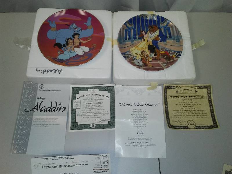 lot 112 image: Disney Collectible Plates (2) Aladdin and Beauty and the Beast