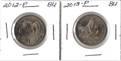 Two Native American Dollars - 2012-P & 2013-P BU