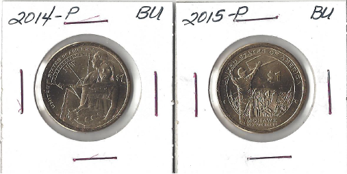 Two Native American Dollars - 2014-P & 2015-P