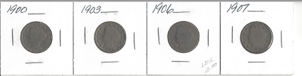 Four Liberty Head Nickels - 1900, 1903, 1906, & 1907