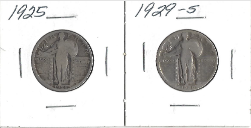 Two Standing Liberty Quarters - 1925 & 1929-S