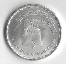 1 Ounce Fine Silver - Liberty Bell Design - Life, Liberty, & Happiness