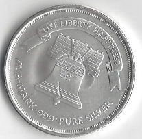 1 Ounce Fine Silver - Liberty Bell Design - Life, Liberty, & Happiness