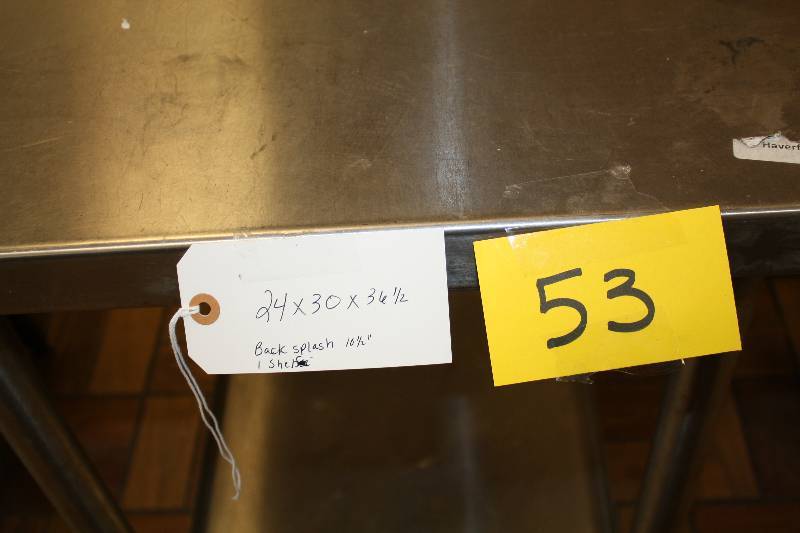 lot 53 image: Stainless steel worktable, stainless steel under shelf, 24x30x37H w11 back splash, NSF