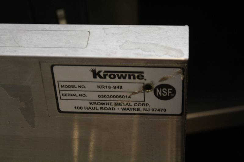 lot 60 image: Krown Stainless Underbar Drain Table 48x24x29 with 6 back splash