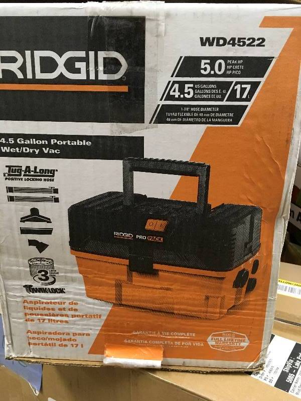 Ridgid 4.5 Gal 5.0 Peak Hp. WetDry Vacuum open box in like new condition