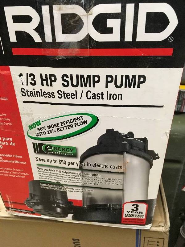 Ridgid 13 HP Sump Pump Stainless Steel Cast Iron New
