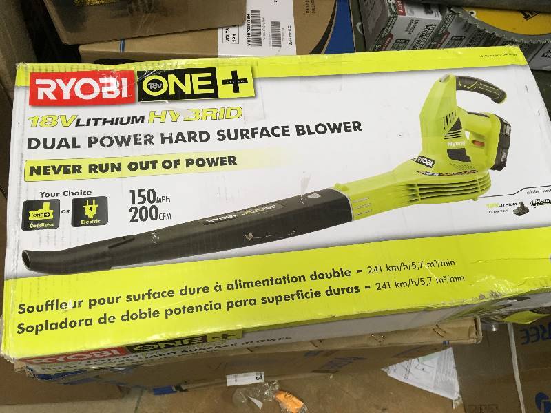 Ryobi ONE 18V Lithium Hybrid Dual Power Hard Surface Blower open box in like new condition
