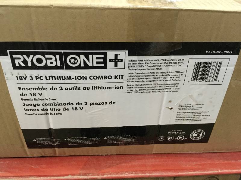 Ryobi ONE 18-Volt 3 Piece Lithium-Ion Combo Kit open box in like new condition