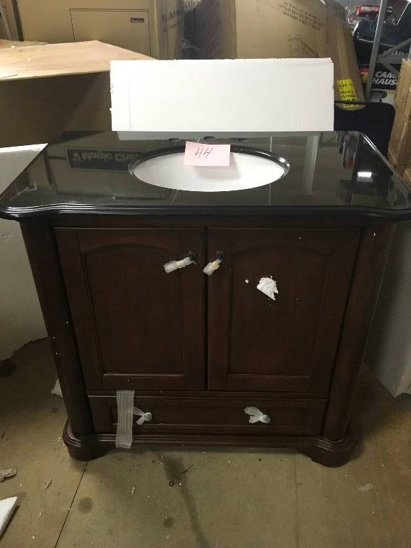 Pegasus Sierra 37 Single Bathroom Vanity in Mahogany with Granite Top in Black And Sink  open box not used