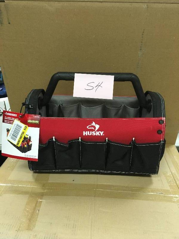 Husky 17 in. Open Tool Tote with Rotating Handle, Red and Black  open box not used