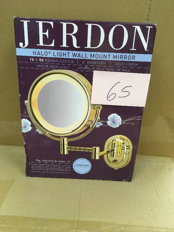 Jerdon Mirrors Lighted 5X Magnifying Wall Mount Mirror- Finish Brass  open box not used