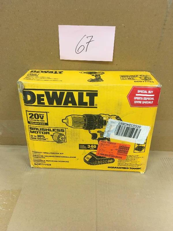 DeWalt 20-Volt MAX Lithium-Ion Cordless Brushless Compact Drill Driver with (2) Battiers and Charger , Contractor Bag  open box not used