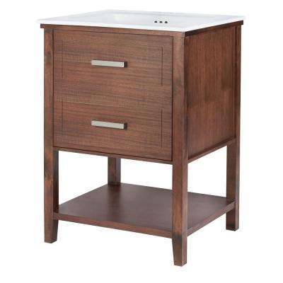 Home Decorators Collection San Leon 30.5 in.W x 22 in. D x 34.5 in. H Vanity in american Walnut with Vitreous China Vanity Top in   white open box not used