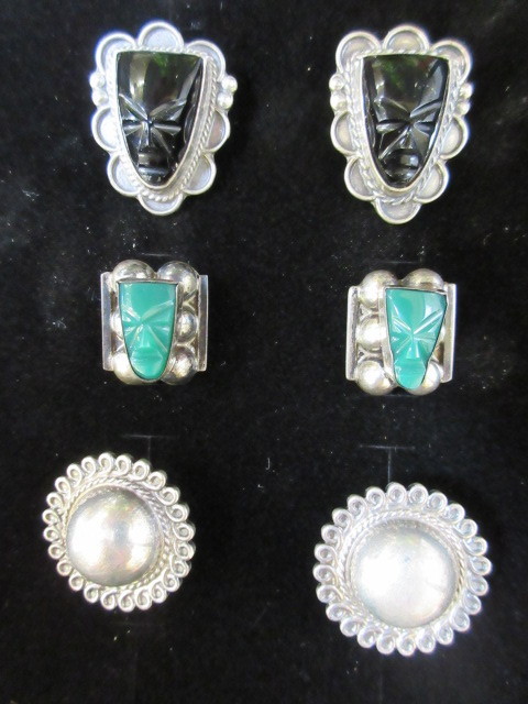lot 319 image: 3 PAIR OF VINTAGE STERLING TRIBAL EARRINGS
