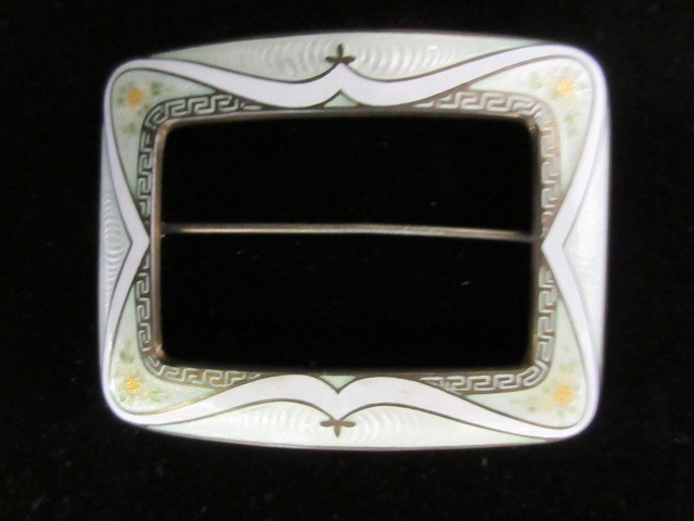 lot 342 image: STERLING SILVER CHAMPLEVE ENAMEL LARGE PINBUCKLE