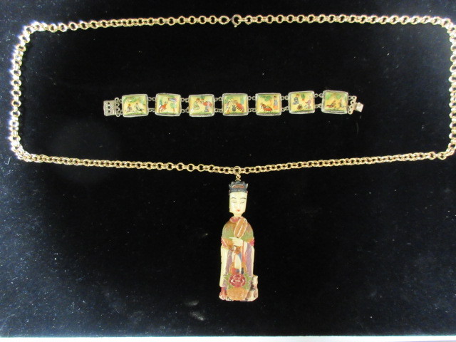 lot 348 image: TWO VINTAGE ANTIQUE PAINTED IVORY COLORED PIECES