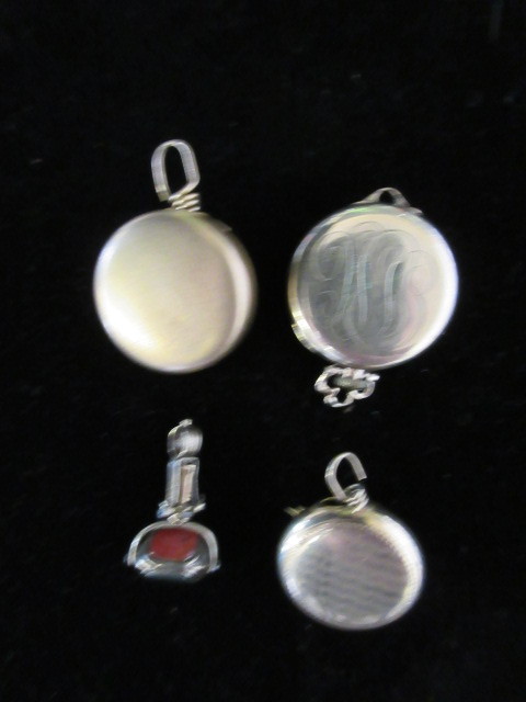 lot 356 image: GOLD FILLED RETRACTABLE PIN FOBS WITH WATCH & VICTORIAN FOB