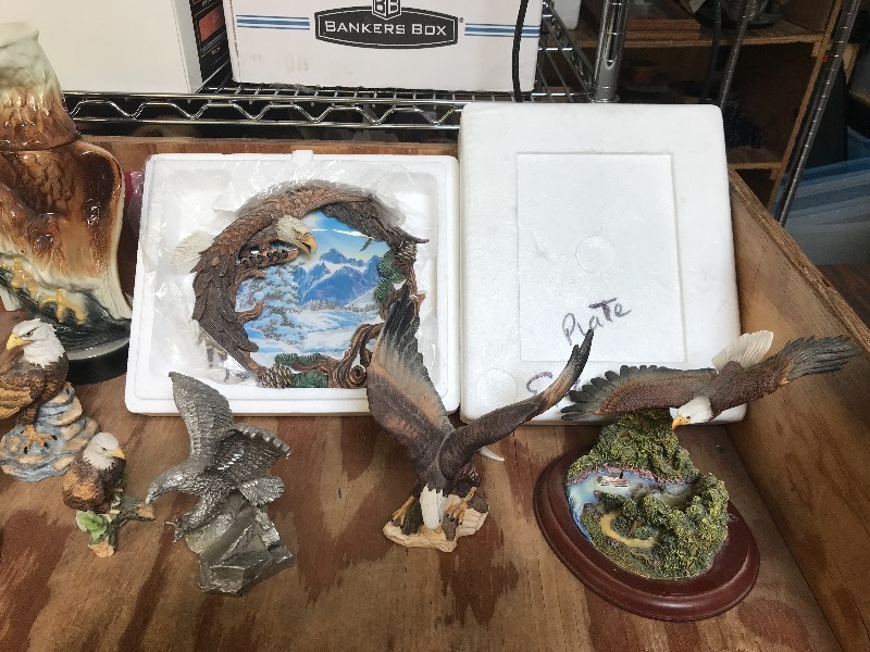 LOT OF EAGLE THEMED STATUES AND DECOR