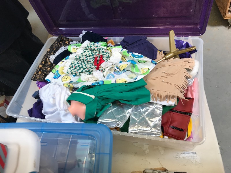 BIN LOT OF DOLL CLOTHING AND ACCESSORIES