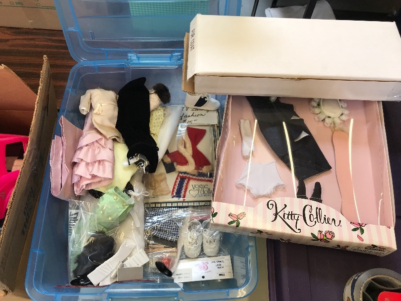 BIN LOT OF DOLL CLOTHES AND ACCESSORIES