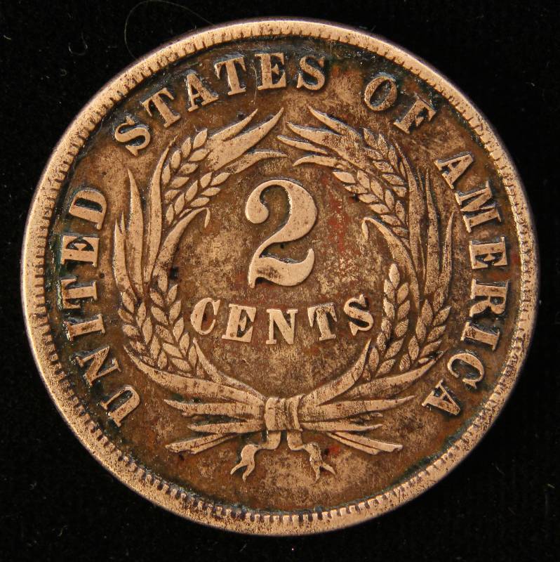 1868 US TWO CENT PIECE VF35 DETAILS LIGHTLY CLEANED