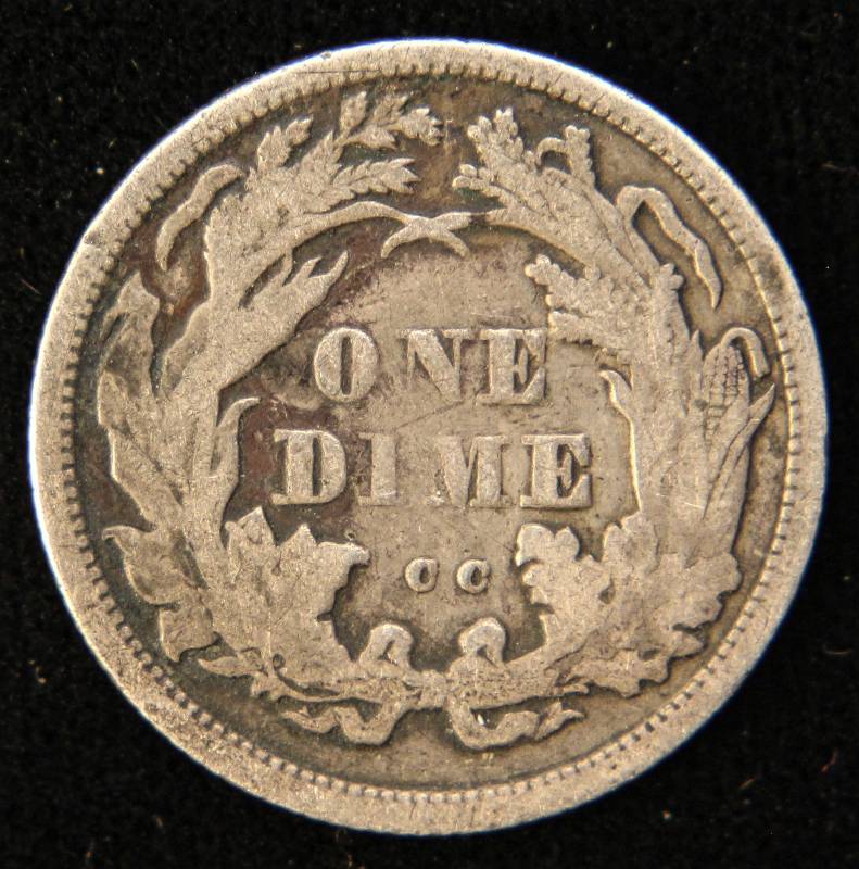 1875-CC CARSON CITY SEATED LIBERTY SILVER DIME FINE