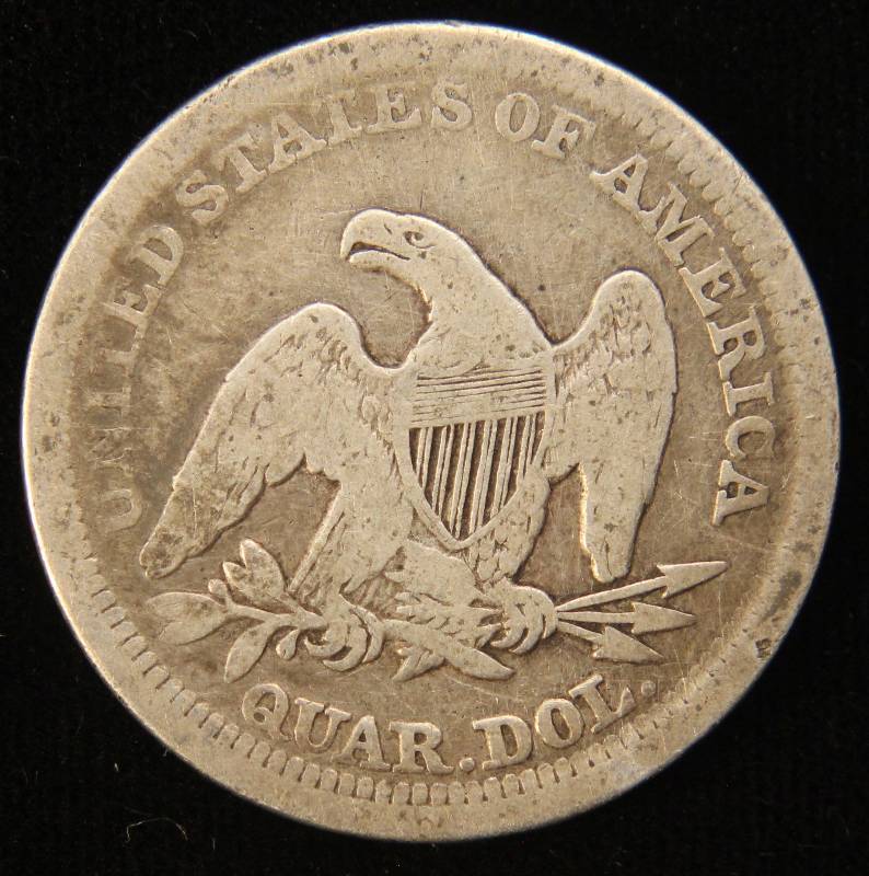 1855 SEATED LIBERTY SILVER QUARTER VG