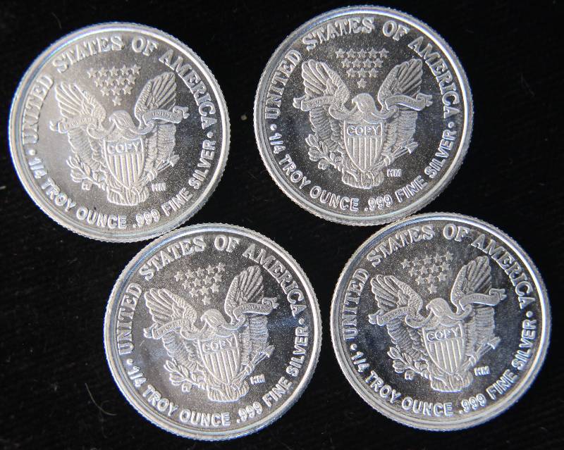1 TROY OZ. .999 FINE SILVER (4) 14 OZ EAGLE DESIGN ROUNDS