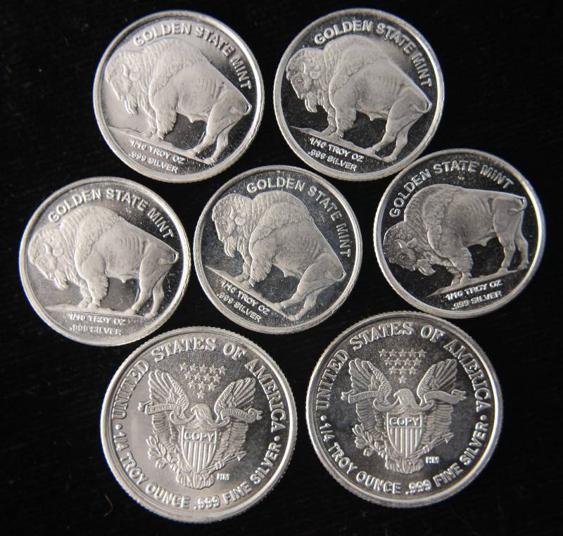 1 TROY OZ. .999 FINE SILVER (2) 14 & (5) 110TH OZ FRACTIONAL ROUNDS