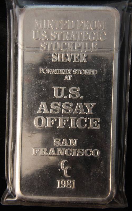 10 TROY Oz. .999 FINE SILVER BAR 1981 US ASSAY OFFICE MADE FROM