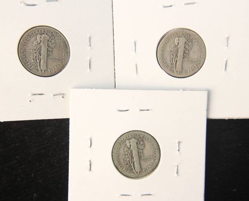 3 MERCURY DIMES 1919, 1919-D & 1919-S