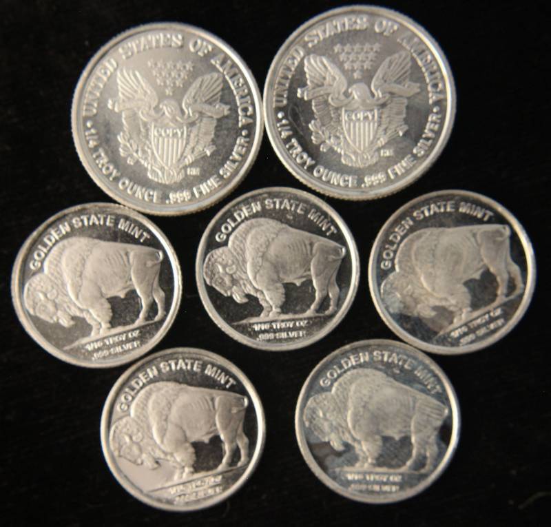 1 TROY OZ. .999 FINE SILVER (2) 14 & (5) 110TH OZ FRACTIONAL ROUNDS