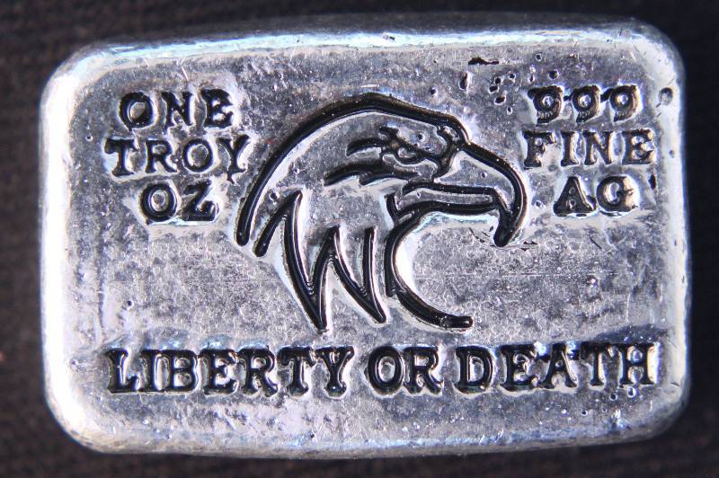 1 TROY OZ. .999 FINE SILVER BAR HAND POURED LIBERTY OR DEATH WITH COA