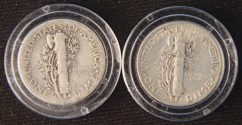 2 SILVER MERCURY DIMES IN AIRTITES 1943 & 1944