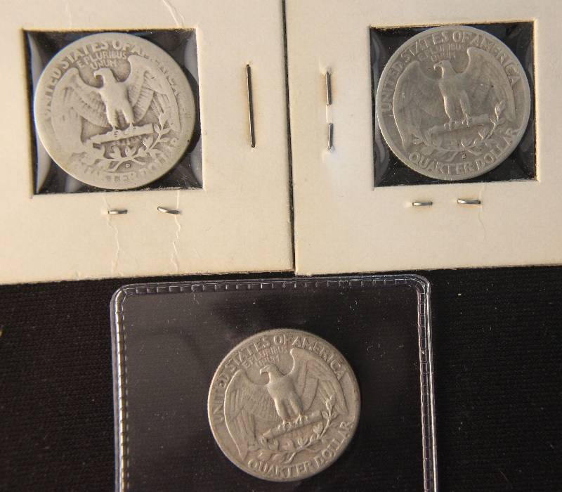 3 SILVER WASHINGTON QUARTERS  1939 1940-D 1940-S