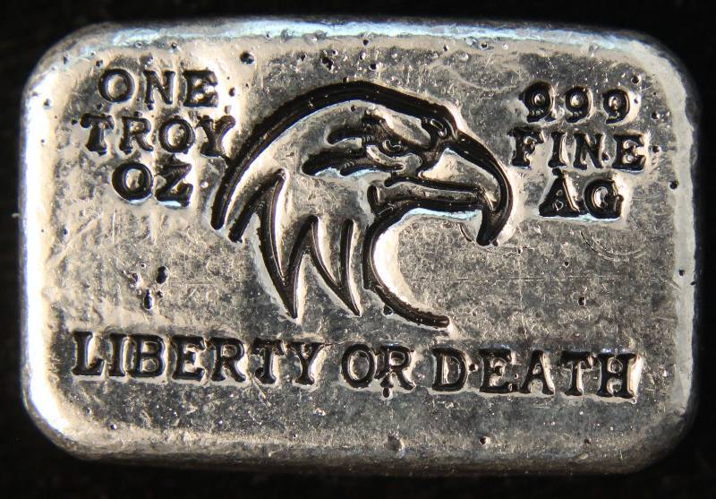 1 TROY OZ. .999 FINE SILVER BAR HAND POURED LIBERTY OR DEATH WITH COA