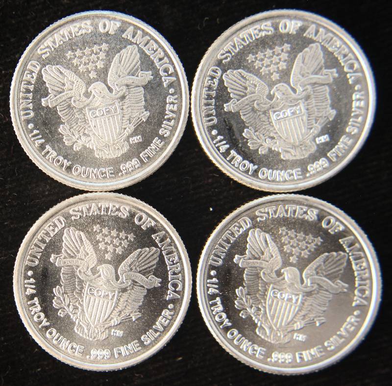 1 TROY OZ. .999 FINE SILVER (4) 14 OZ EAGLE DESIGN ROUNDS
