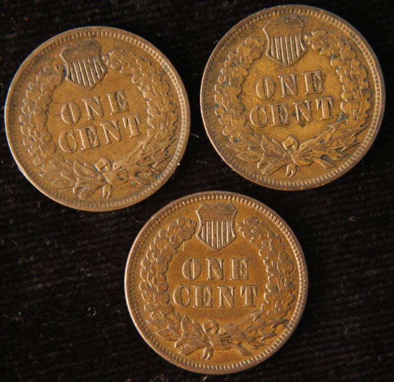 3 INDIAN HEAD CENTS 1899, 1904, 1907 XF-AU