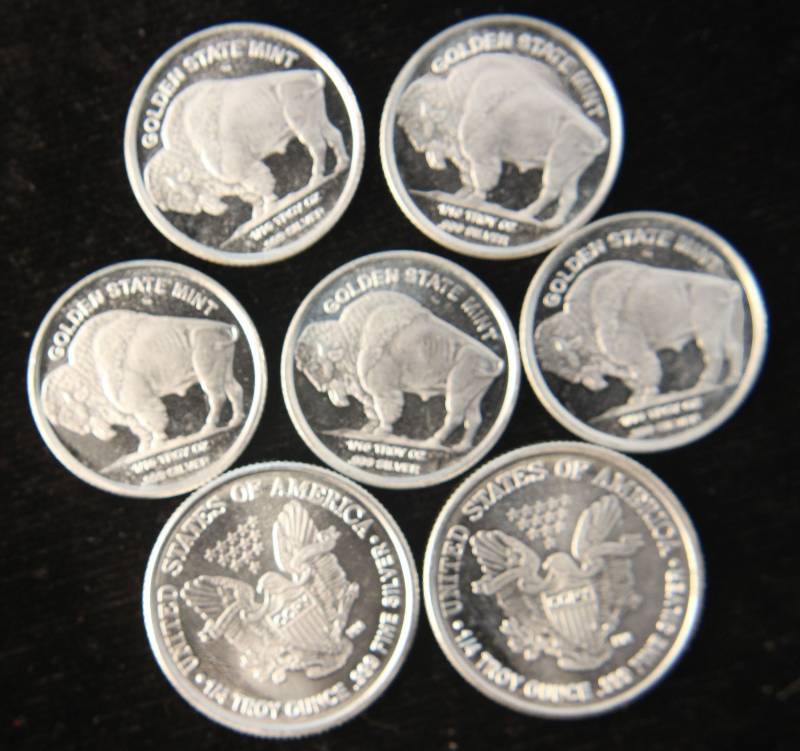 1 TROY OZ. .999 FINE SILVER (2) 14 & (5) 110TH OZ FRACTIONAL ROUNDS