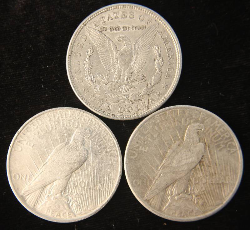 3 SILVER DOLLARS 1921-D, 1922-D, 1925