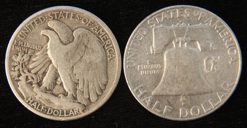 2 SILVER HALF DOLLARS 1942 WALKER & 1960-D FRANKLIN