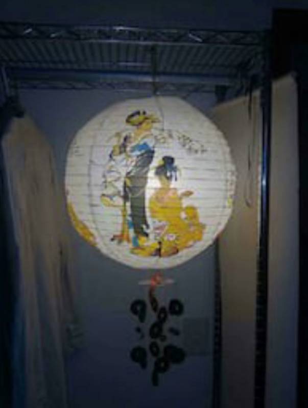 2 - Lighted Red Hanging Lamps 12 Diameter & 2 - Lighted White Paper Lanterns 14 Diameter