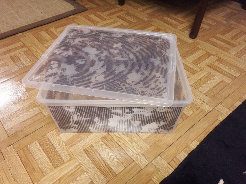 7 Blue Plastic Bins 5 x 9 x 2.5 and 1 Clear Bin