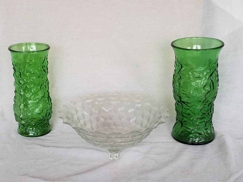 GLASS VASES AND DISH