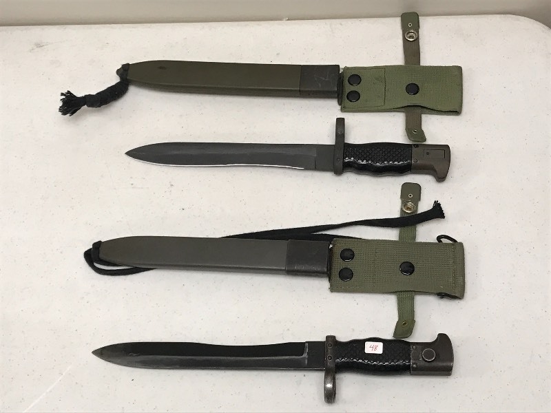 lot 48 image: (2) Vintage Bayonet Knives With She...