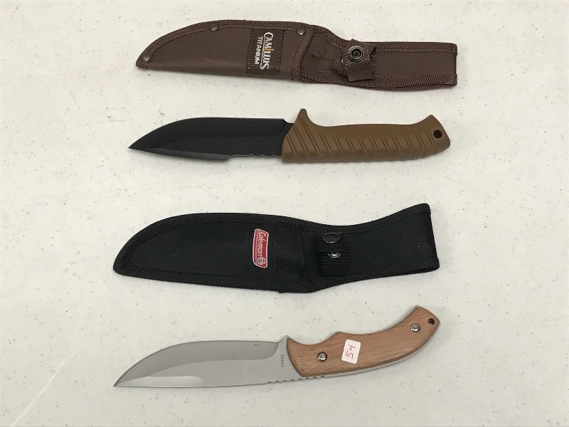 lot 54 image: (2) Knives (1) Coleman With Sheath...